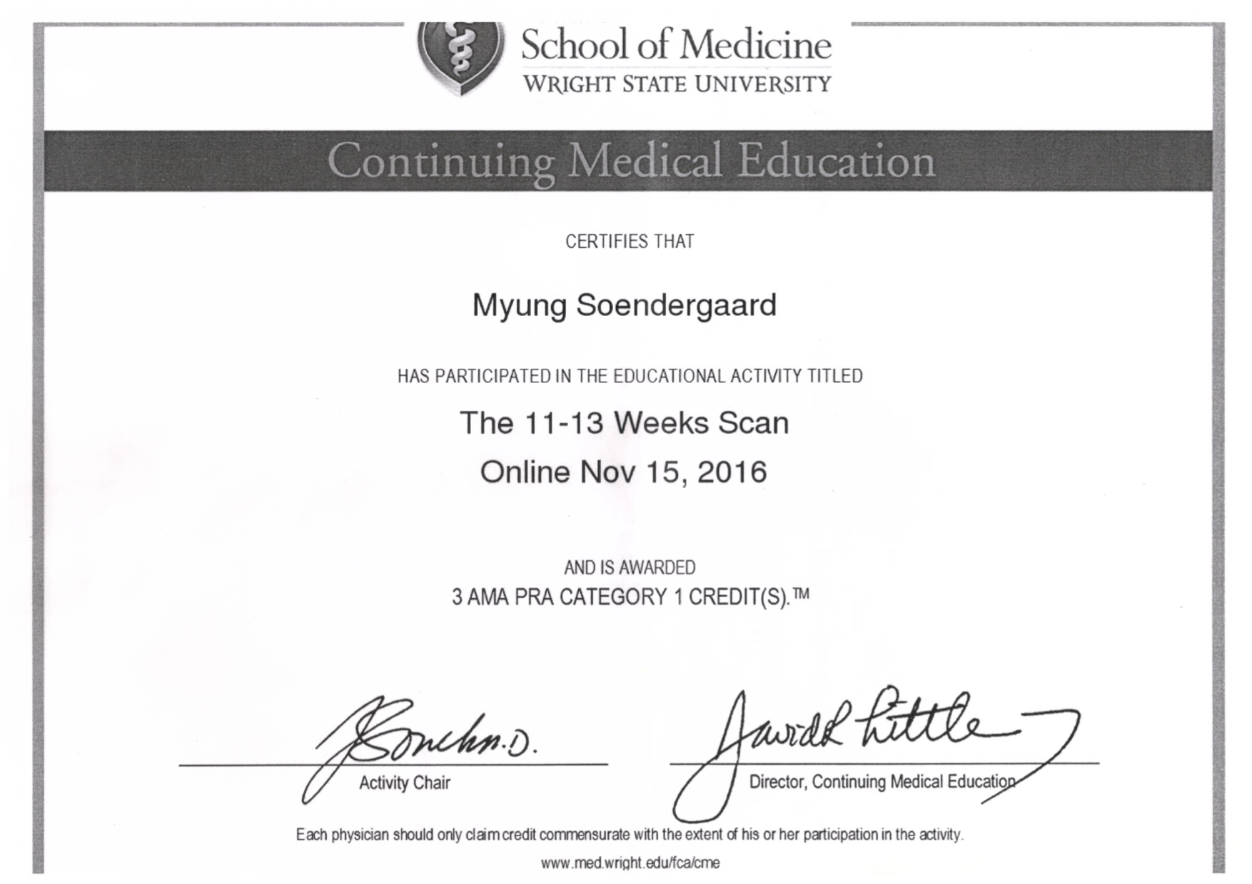 Myung's certificates The 11-13 weeks scan