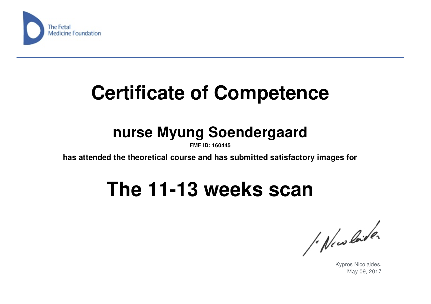 Myung's certificates Myung's certificates